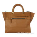 Luxurious light-brown leather tote bag